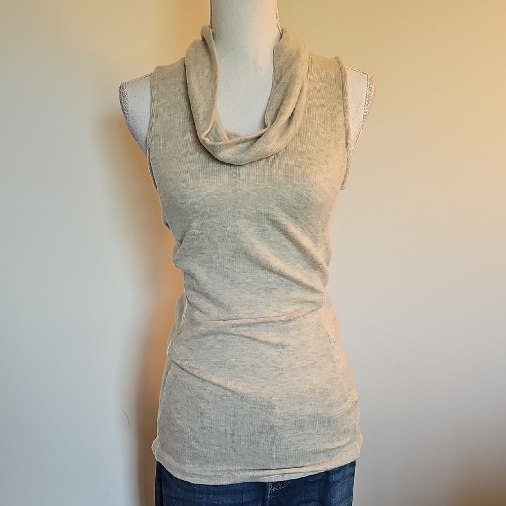 White House Black Market Beige Sleeveless Cowl Neck Tunic